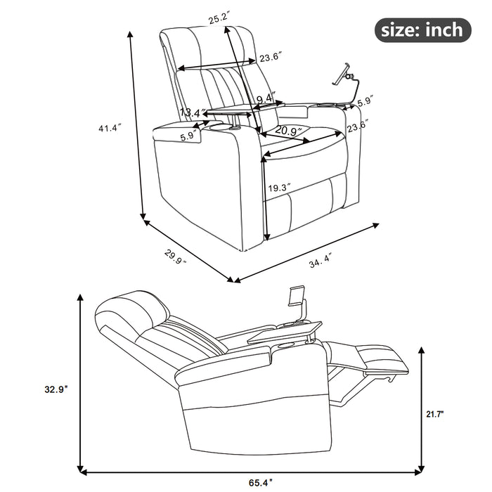 Power Motion Recliner with USB Charging Port and Hidden Arm Storage