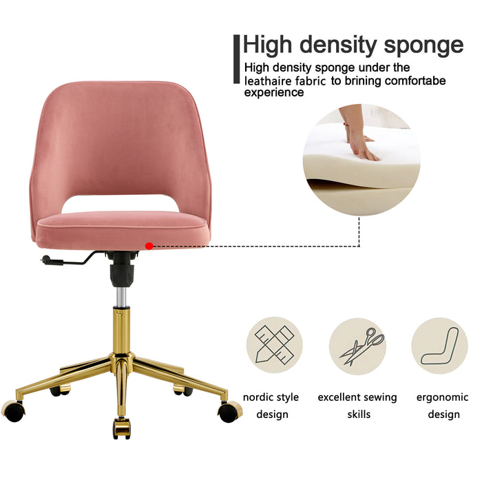 Modern Velvet Office Chairs, Adjustable 360 °Swivel Chair - Pink