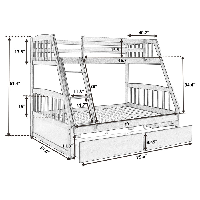 Solid Wood Twin Over Full Bunk Bed with Two Storage Drawers - Espresso