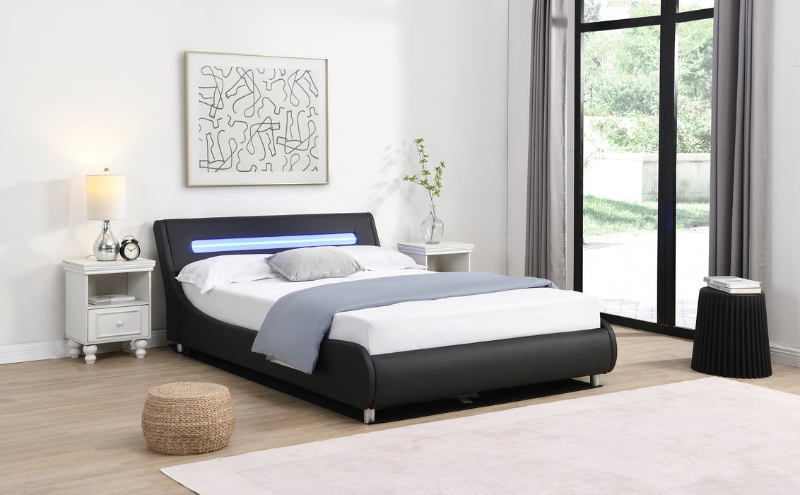 Full Size Low Profile Upholstered Platform Bed with LED headboard - Black