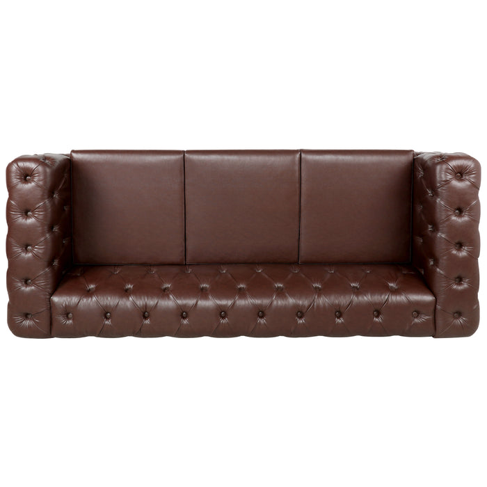 Traditional  Square Arm, removable cushion 3 seater Sofa - Brown