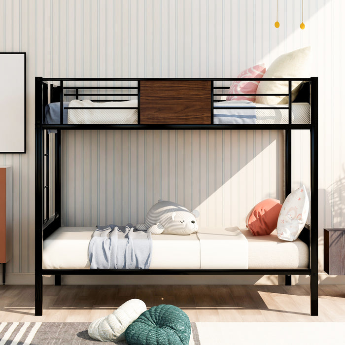 Full-over-full bunk bed modern style steel frame - Brown/Black