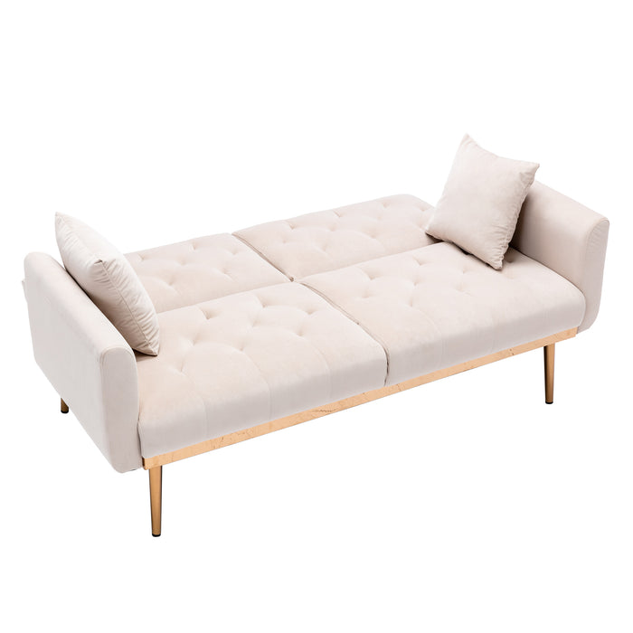 Velvet loveseat with rose gold metal feet