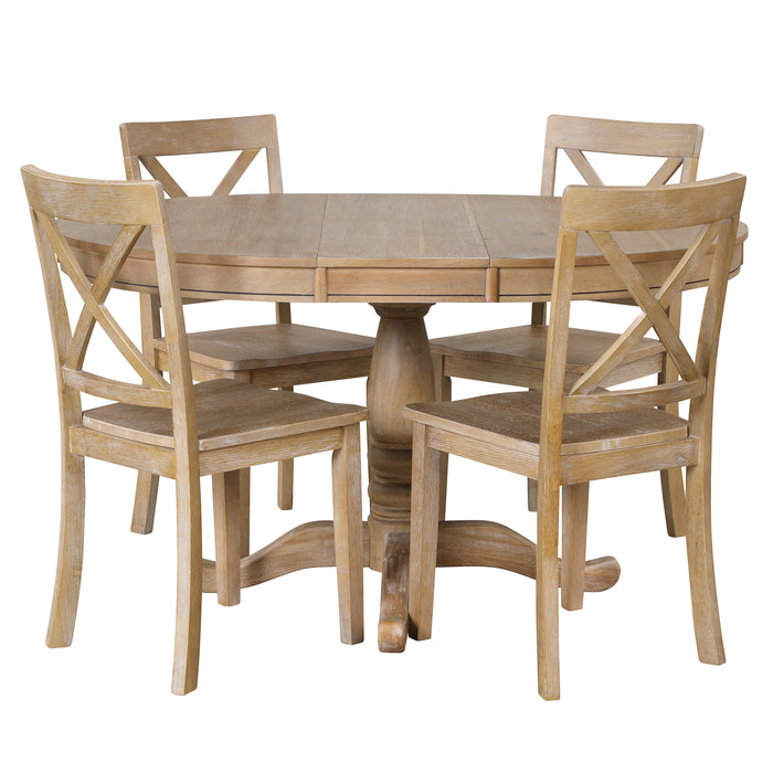 5 Piece Modern Dining Kitchen Table Set-Natural Wood Wash