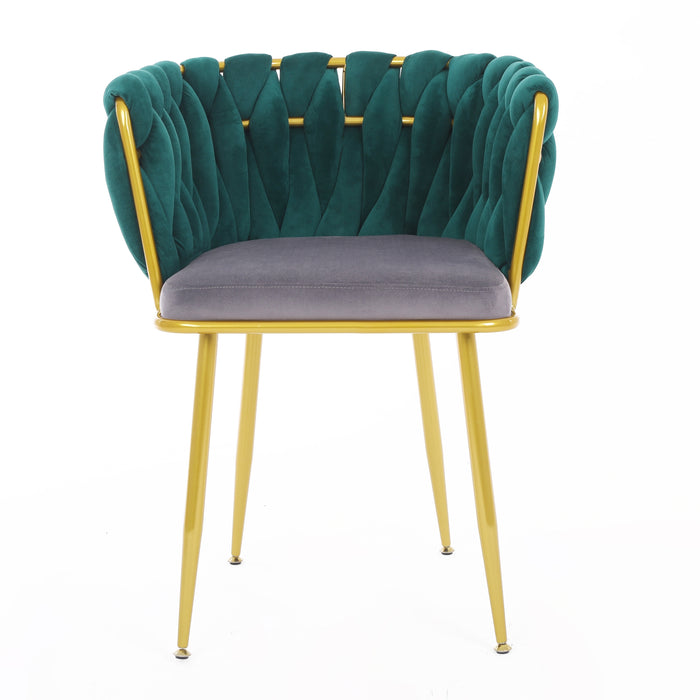 Velvet Dinning upholstered Chair with Gold Metal Legs (dark green)