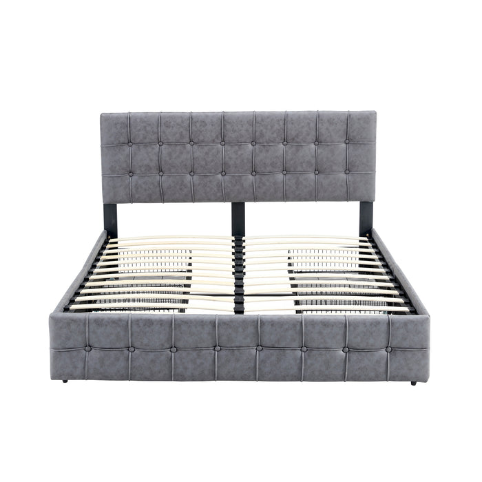 Hot Sale Queen Size Dark Grey Upholstered Platform Bed Frame  with Storage Drawers