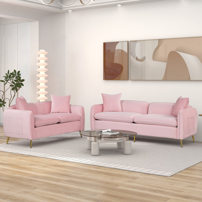 2 Piece Velvet Upholstered Sofa Sets, Pink