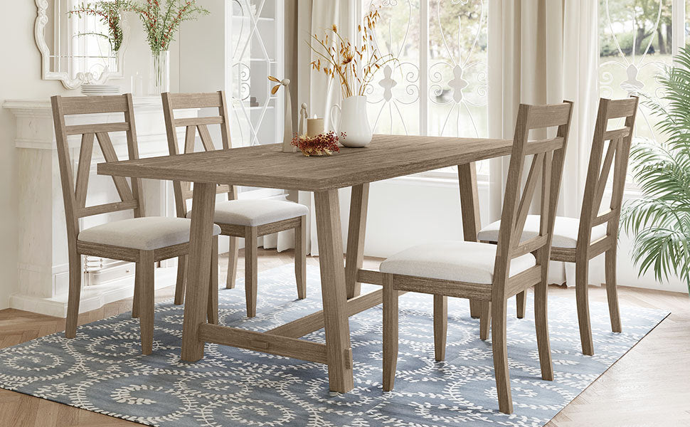 5-Piece Large Rustic Dining Table Set - Brown