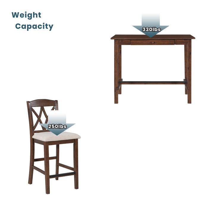 5-Piece Counter Height Dining Table Set - Walnut + Beige