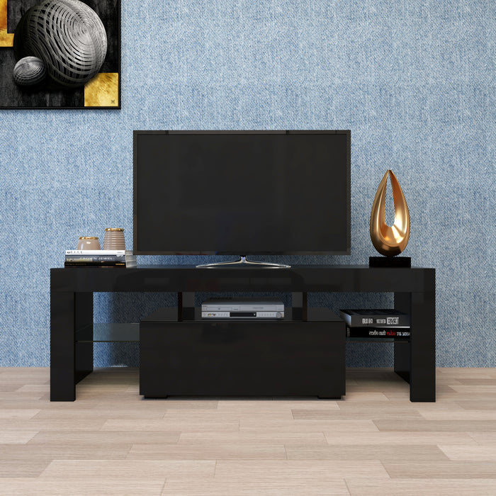 Black TV Stand with LED RGB Lights (Black)