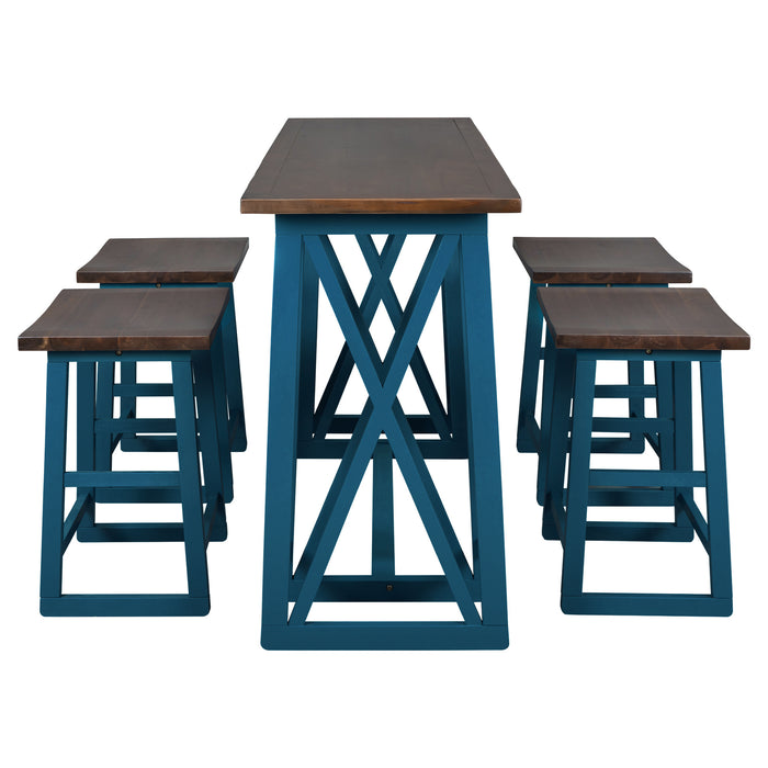 5-Piece Rustic Counter Height Dining Set - Walnut+Blue