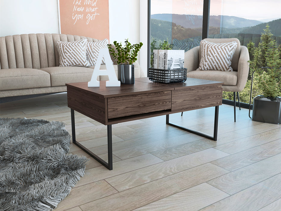 Modern  Lift Top Coffee Table With Drawer - Brown