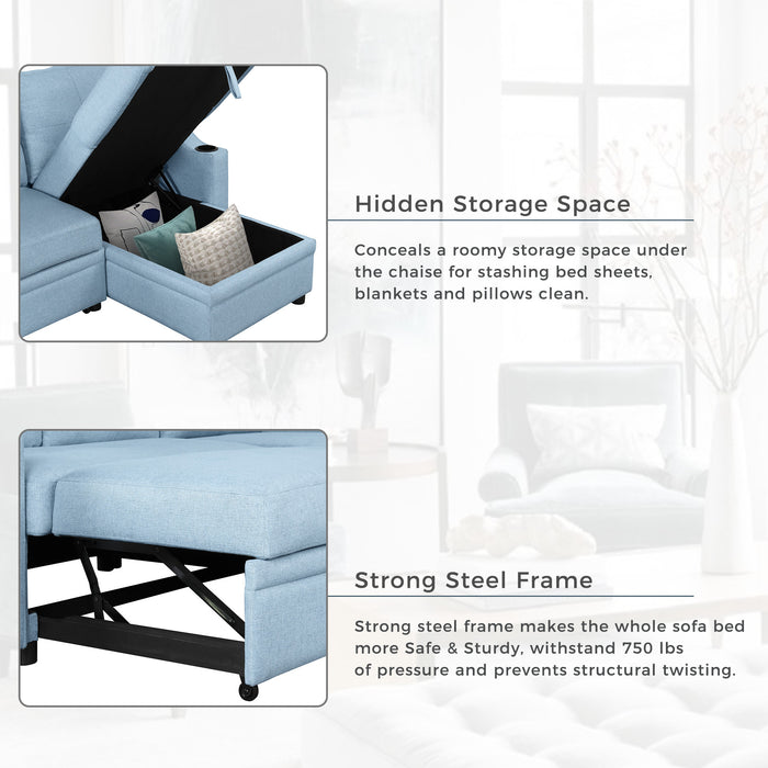 Modern Pull Out Sofa Bed - Blue