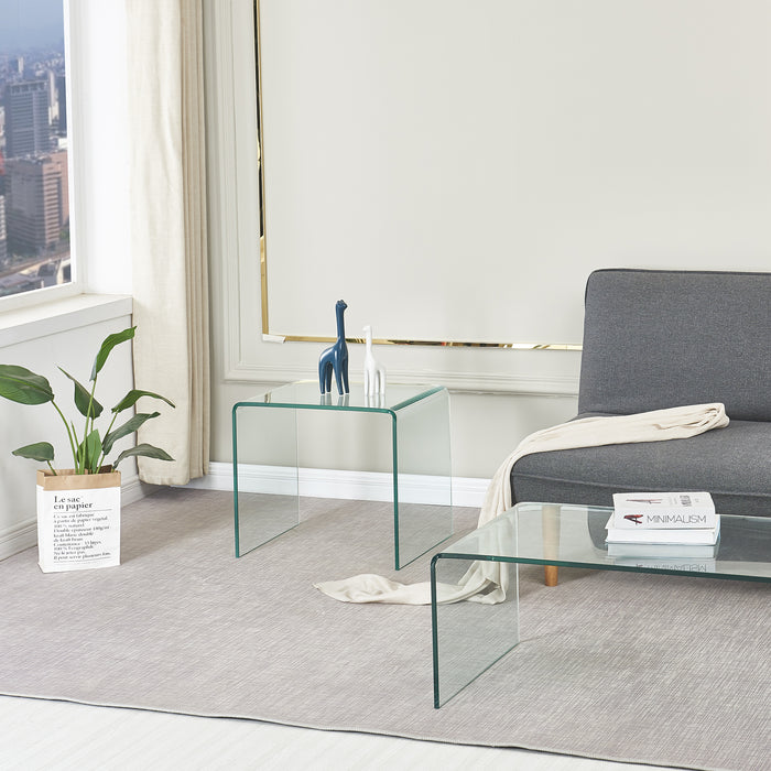 Small Clear Glass End Table, Tempered Glass