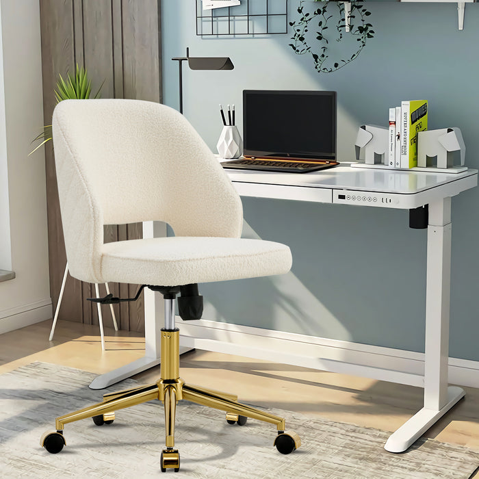 Modern Teddy Velvet Office Chairs, Adjustable 360 °Swivel - White