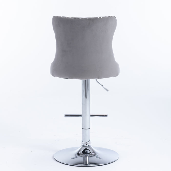 Swivel Velvet Barstools, Gray (Set of 2）