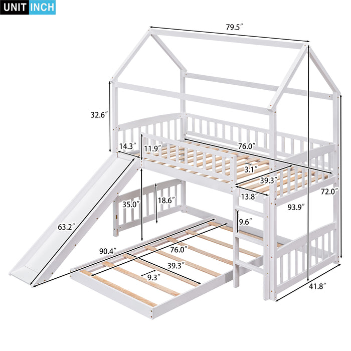 Twin Over Twin House Bunk Bed with Slide - White