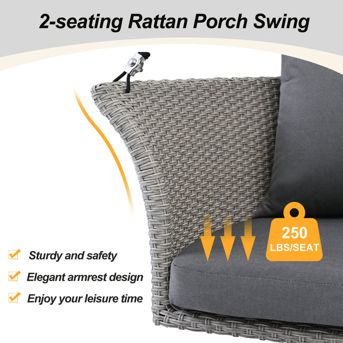 Porch Swing With Ropes - Gray Wicker And Cushion