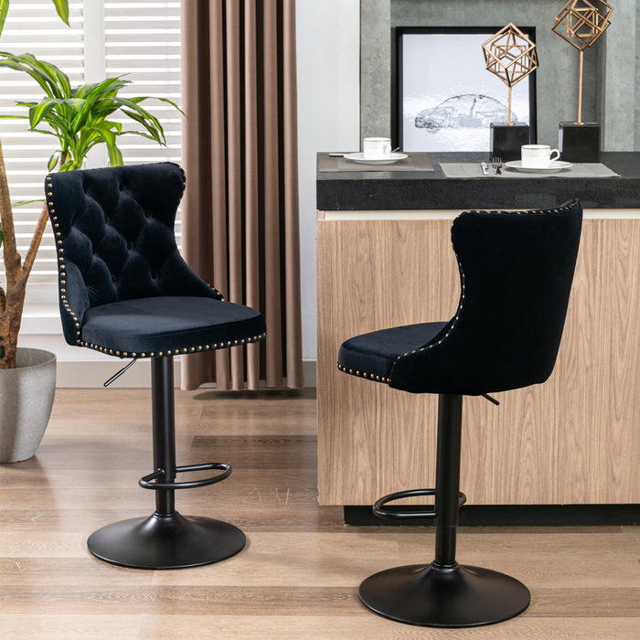 Swivel Velvet Barstools, Black (Set of 2）