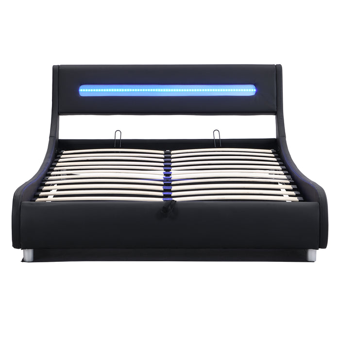 Full Size Low Profile Upholstered Platform Bed with LED headboard - Black