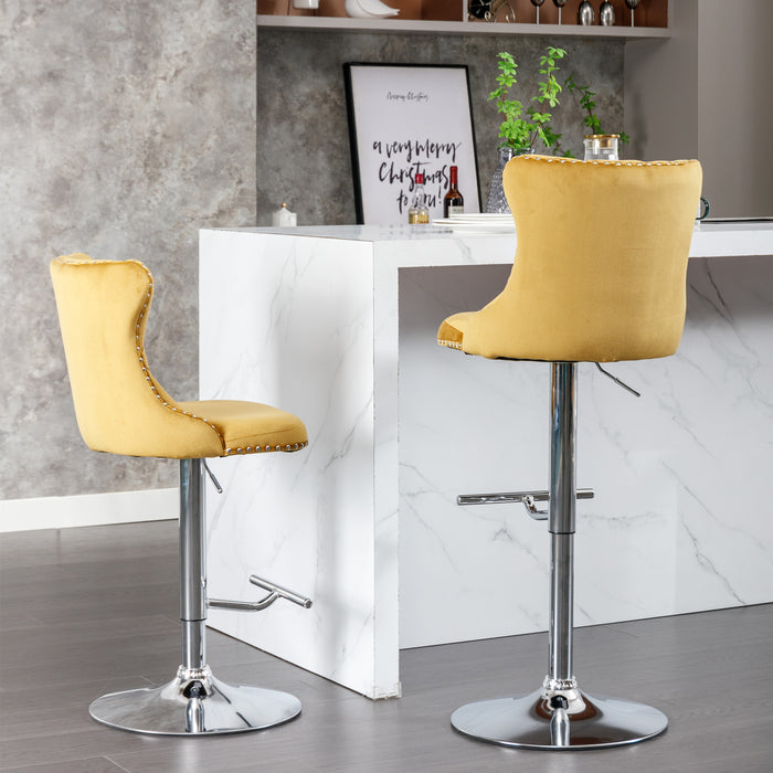 Swivel Velvet Barstool, Gold (Set of 2）