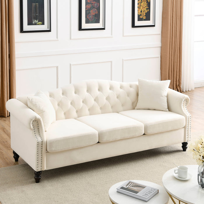 Chesterfield  Velvet Sofa - Beige