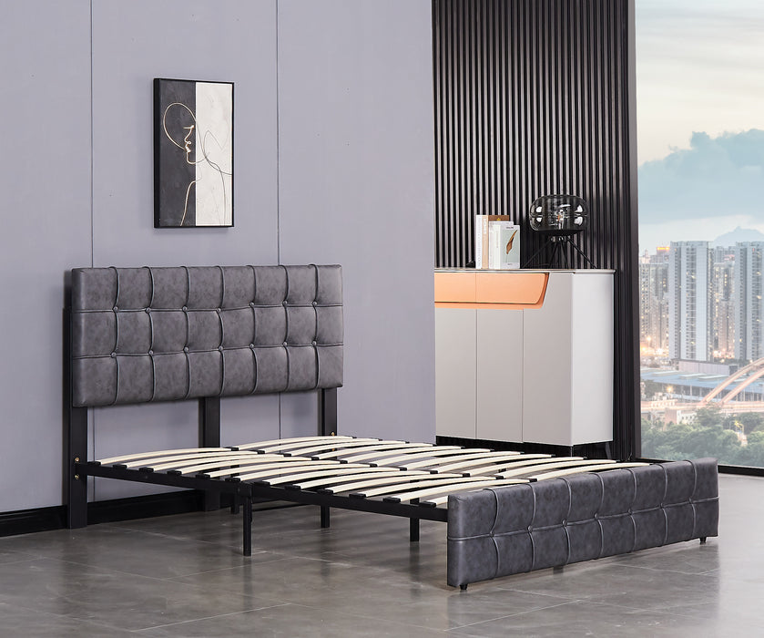 Queen Size Modern Upholstered Platform Bed with Adjustable Headboard, and Heavy Duty Bed Frame - Grey