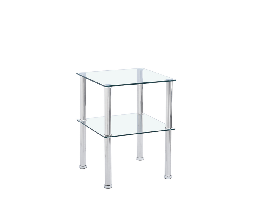 Clear Glass Modern Night Stand, Sofa table with Storage Shelve for Living Room