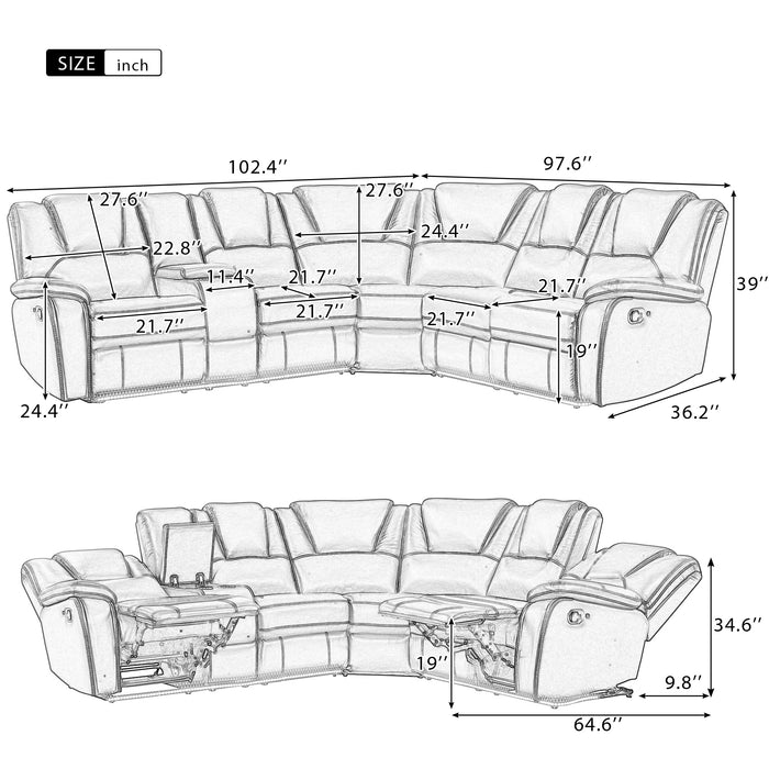 Modern Faux Leather Manual Reclining with Center Console & LED Light - Black