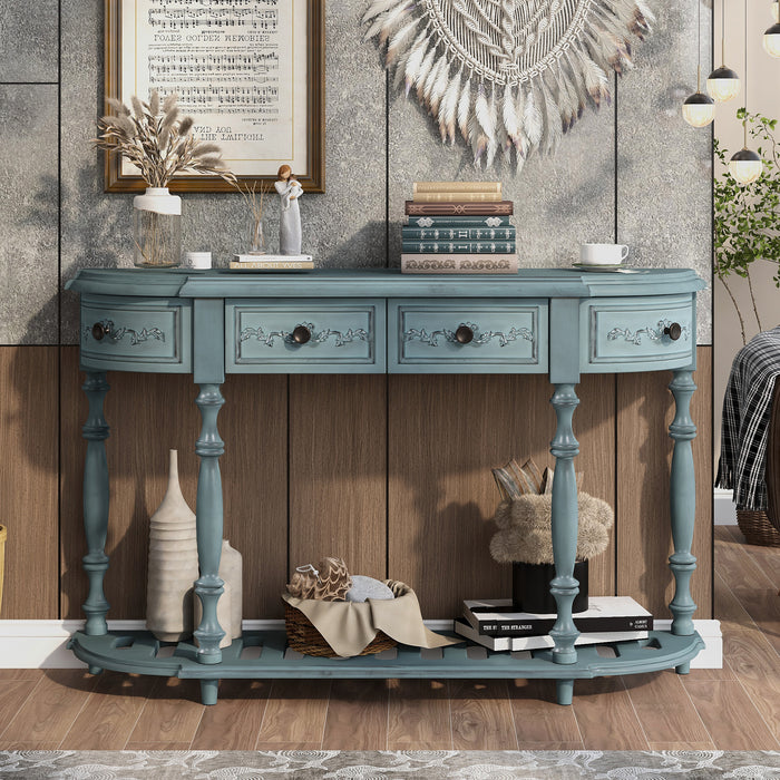 Modern and Contemporary Curved Console Table for Hallway Living Room Bedroom - Antique Blue