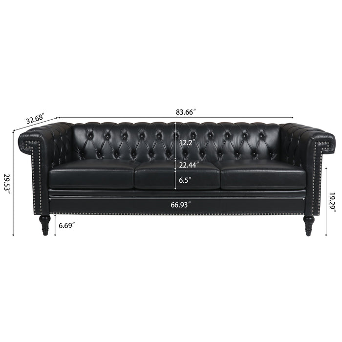 Traditional  Square Arm Chesterfield 3 seater Sofa - Black