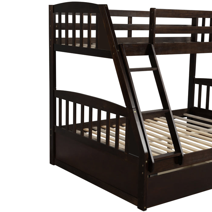 Solid Wood Twin Over Full Bunk Bed with Two Storage Drawers - Espresso