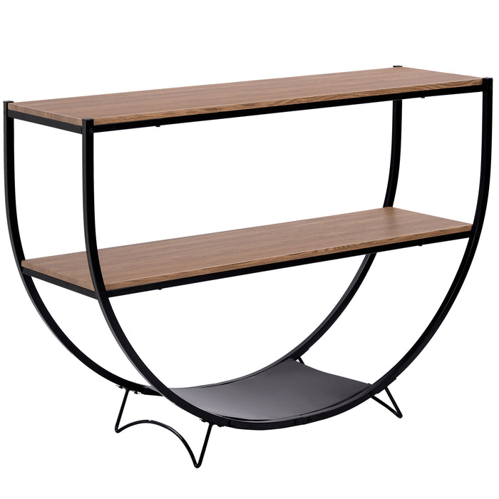 Rustic Industrial Design Demilune Shape Console Table - Brown