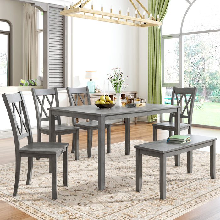 6-piece Farmhouse Rustic Dining Table set - Antique Gray wash