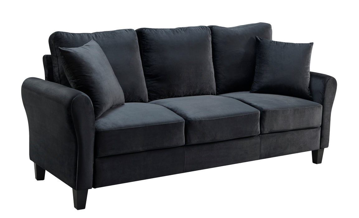 Modern Velvet Couch with 2 Pillow - Black