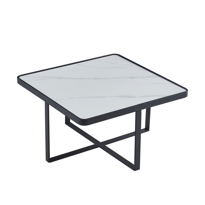 Modern Coffee Table with Black Metal frame and Sintered Stone Tabletop - Black