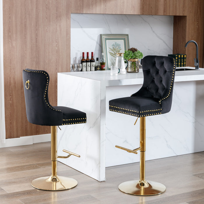 Modern Upholstered Velvet Bar Stools with Comfortable Tufted Backs - Black Set of 2