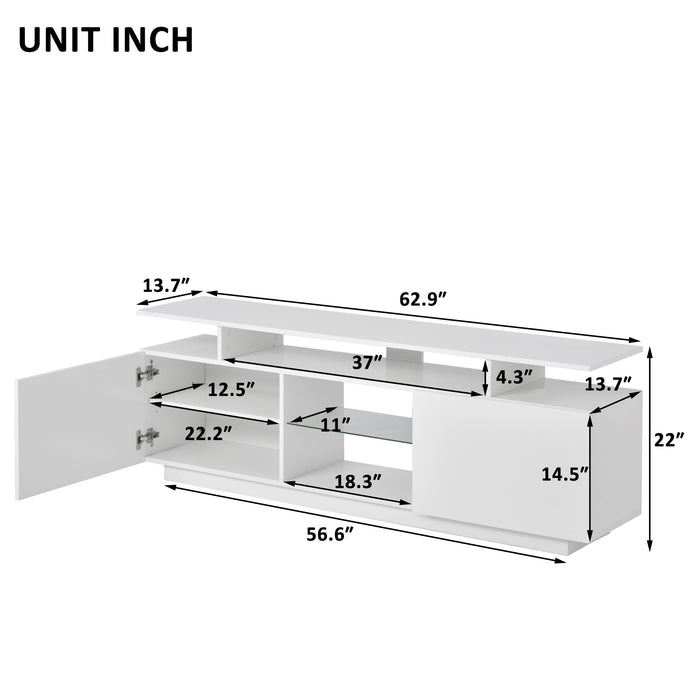 Modern TV Stand for TVs up to 65inches with LED lights, 16 Colors - White