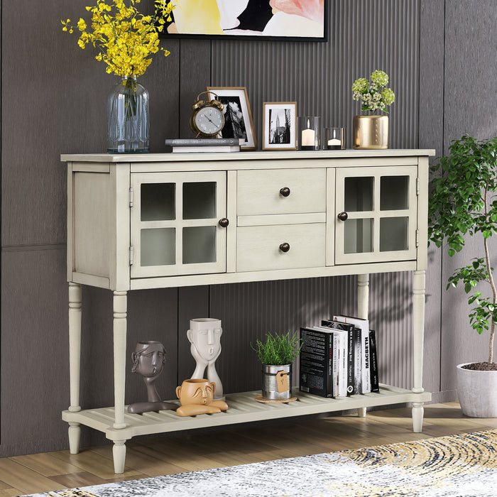 Farmhouse Console Table with Bottom Shelf -Antique Cream