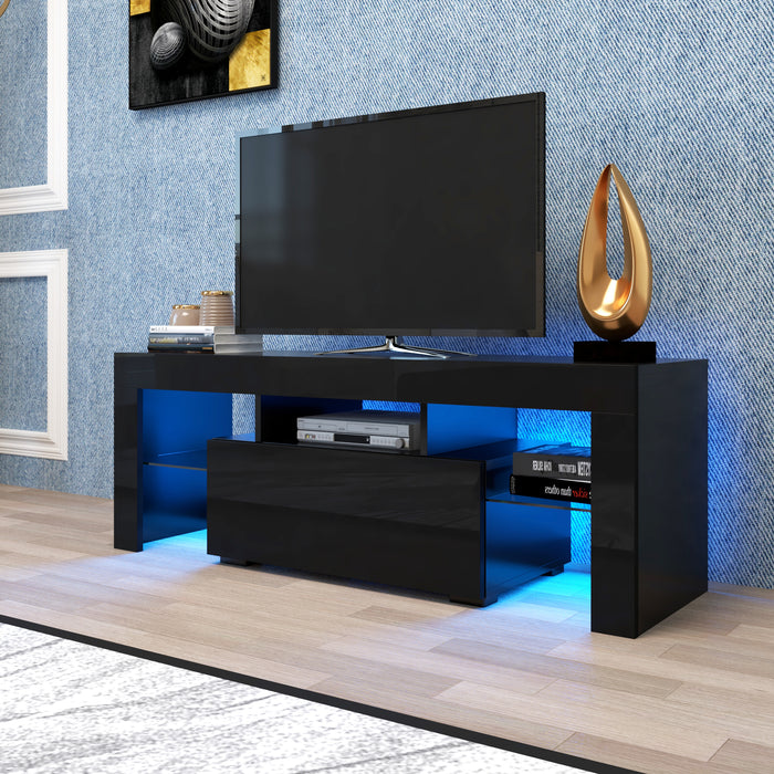 Black TV Stand with LED RGB Lights (Black)