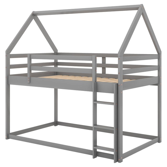 Twin over Twin Low  House Bunk Bed - Gray