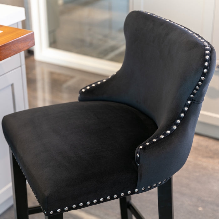 Contemporary Velvet Upholstered Wing-Back Barstools, Set of 2 (Black)