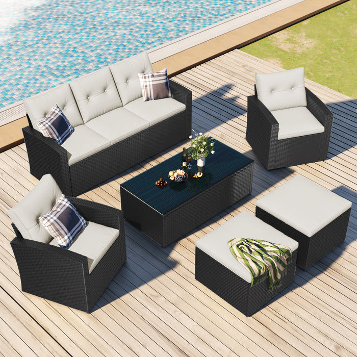 6-piece All-Weather Wicker PE rattan Patio - (Beige cushion)