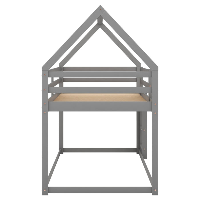 Twin over Twin Low  House Bunk Bed - Gray