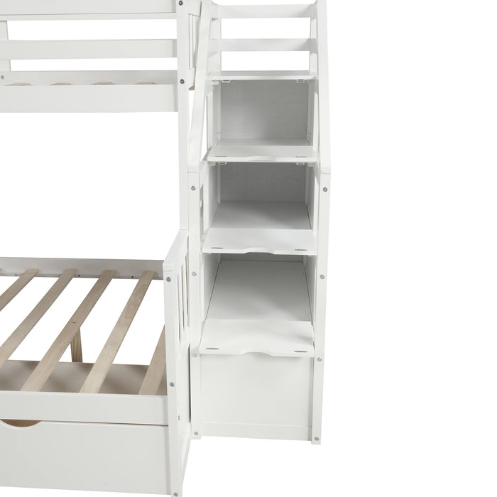 Multifunction Twin over Full Bunk Bed with Drawers, Storage and Slide - White