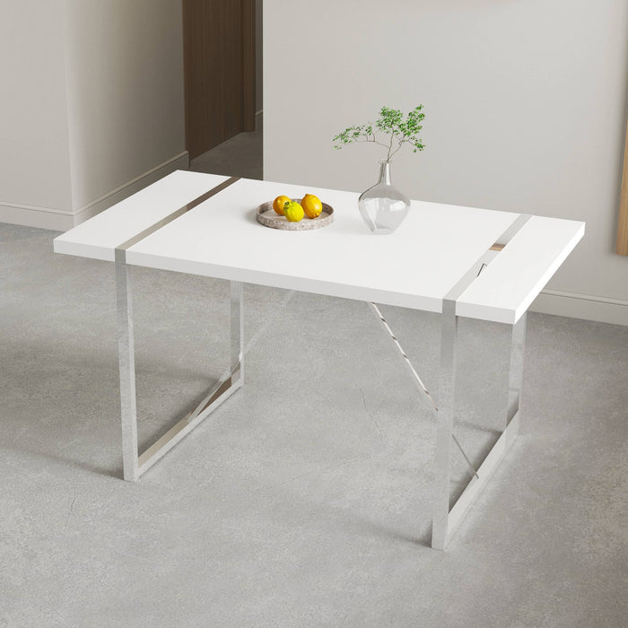 Rustic Industrial Rectangular MDF Wood White Dining Table