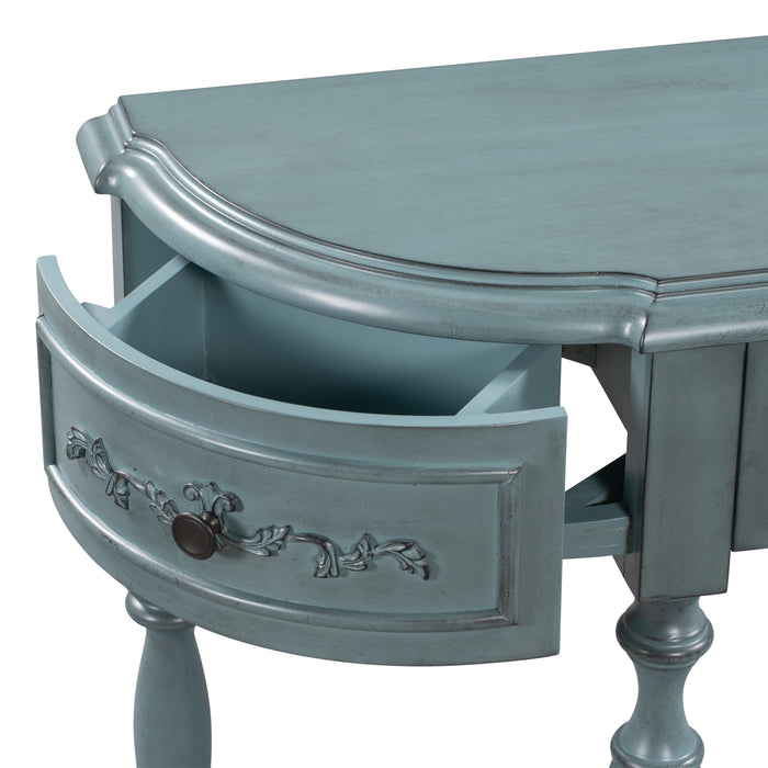 Modern and Contemporary Curved Console Table for Hallway Living Room Bedroom - Antique Blue