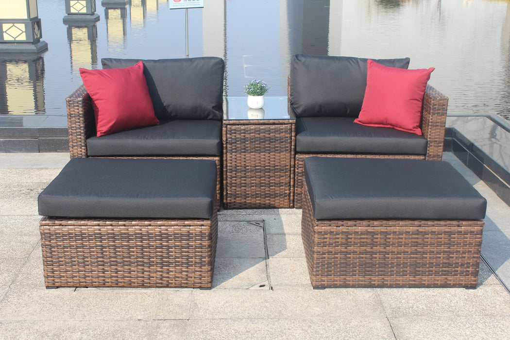 5 Pieces Outdoor Patio Wicker Sectional-Brown