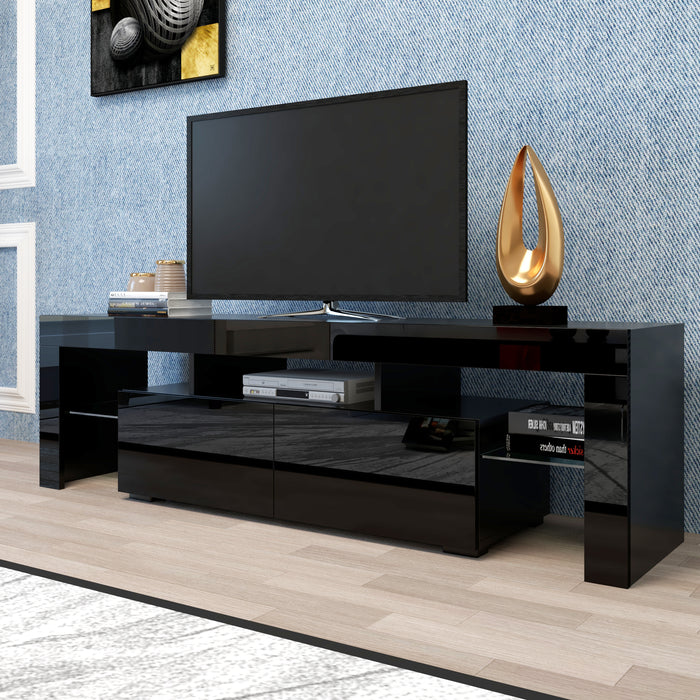 Modern Black TV Stand, w/Remote Control Lights