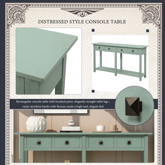 Rustic Brushed Texture Entryway Table - Antique Green